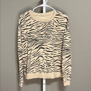 Easel S Zebra‎ Print Sweatshirt Cream Black Animal Print Cozy Trendy Lounge